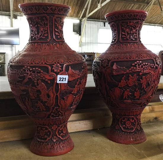 Pair cinnabar lacquer vases